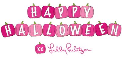 the words happy halloween spelled out in pink Lilly Pulitzer Halloween Hot Pink Halloween, Hot Pink Halloween Decor, Lilly Pulitzer Pumpkin, white