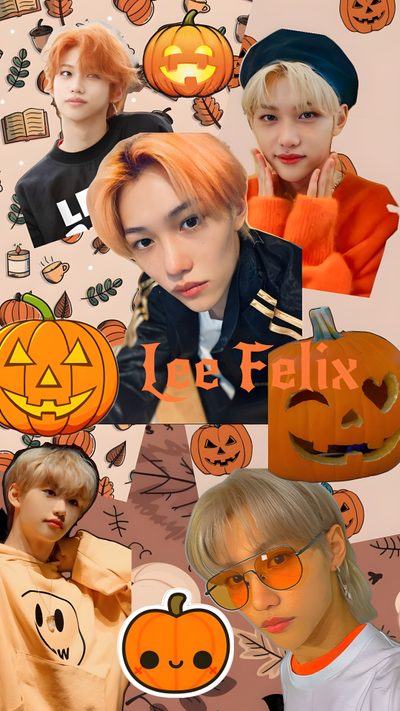 the collage has pumpkins and faces on it Felix Halloween Skz Thanksgiving, Stray Kids Thanksgiving, Stray Kids Fall, K Pop Demon Pumpkin, peru
