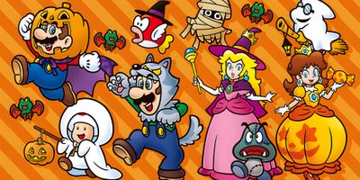an image of some cartoon characters in halloween costumes Nintendo Halloween Mario Halloween Background, Halloween Mario, Mario Ghost House Background, chocolate