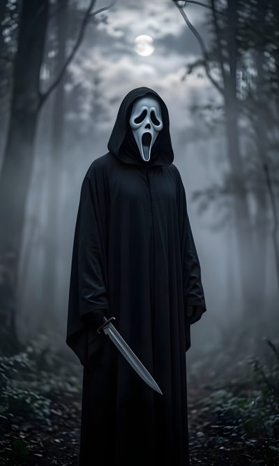 a person in a hooded costume holding a knife Halloween Boy Scream, Ghost, Iphone, dark slate gray