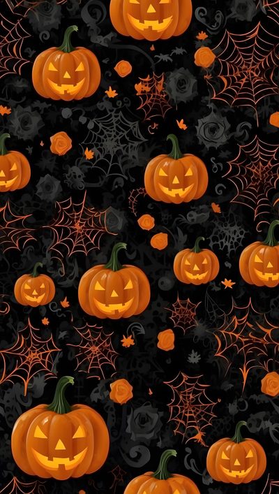 halloween pumpkins and spider web on a black background Halloween Background Iphone 5s Holiday, Holiday Fun, Halloween, black