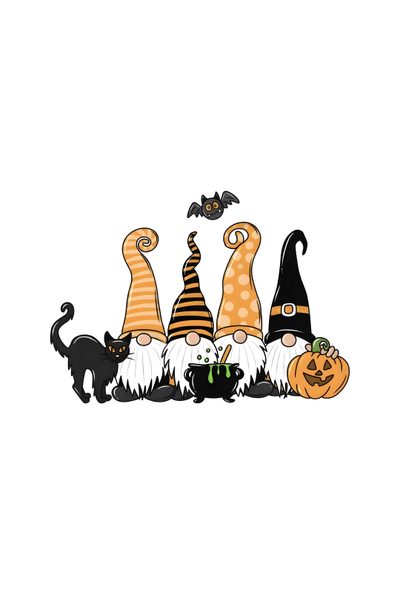 a group of witches and cats sitting on top of each other in front of a white background Halloween Gnomes 4 Gnome Background Aesthetic, Fall Gnome Iphone, Cute Fall Drawings, Gnome Fall, white