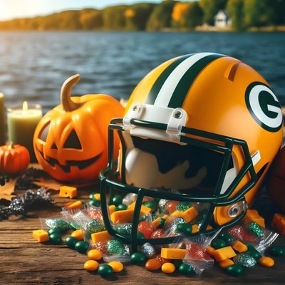 a green bay packers football helmet is surrounded by candy candies and other halloween decorations Packers Halloween Green Bay Packers,