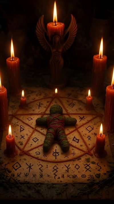 a person laying on top of a rug surrounded by lit candles in front of an angel Halloween Voodoo Doll Meaningful Paintings, Special Design Chandelier, Magic Video, Live Screen, Witchy, black