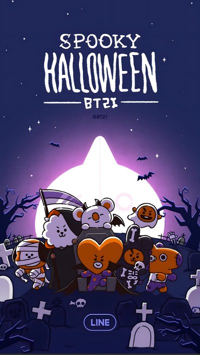 the spooky halloween btz poster Bt21 Halloween Sanrio Spooky, K Pop Halloween, Bt21 Pumpkin Painting, Bt21 Fall, Bt21 Halloween, midnight blue