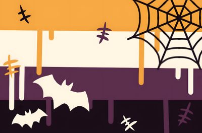 an abstract halloween scene with bats and spider webs Nonbinary Halloween Aroace Halloween Flag, Boogender Flag, Halloween Pan Flag, sandy brown