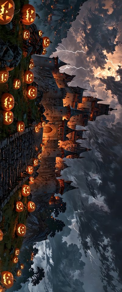 there are many pumpkins that have been lit up in the sky Halloween Mountain 9 X 7, Wide Screen Backgrounds, Backgrounds Laptop 1920x1080, dark slate gray