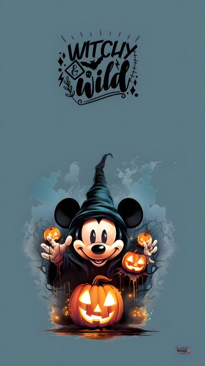 mickey mouse in a witches costume with pumpkins Disney Characters Halloween Mickey Mouse Halloween Iphone, Disney Halloween Iphone, Mickey Mouse Pumpkin, dim gray