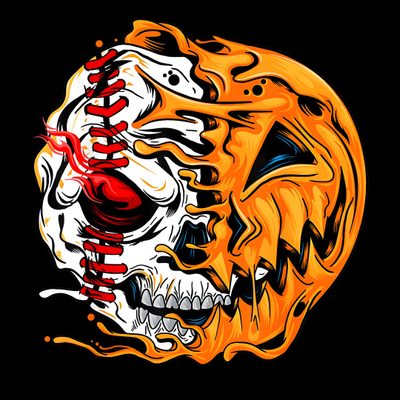 an orange and white skull with a baseball on it's face is depicted in the image Halloween Softball Halloween Baseball Background, Halloween Baseball Tournament, Skull With Hot Rods Graphic, black