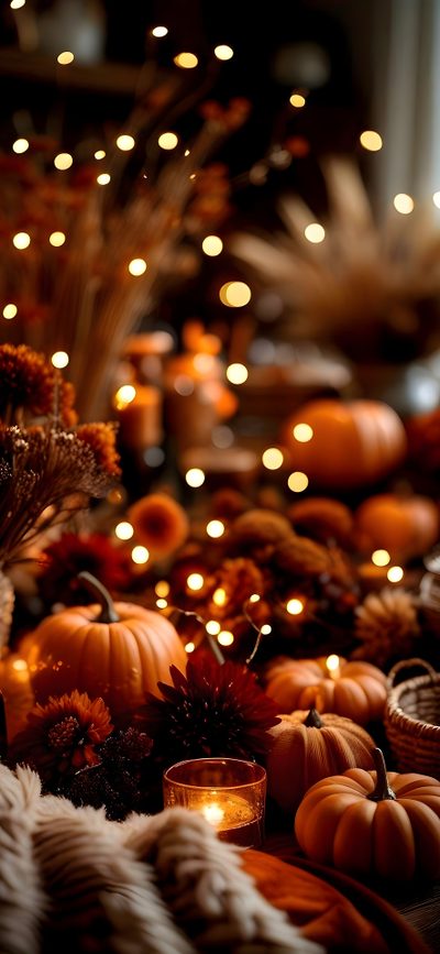 pumpkins and candles are arranged on the floor Halloween Iphone Aesthetic Orange Fall Fall Cute Backgrounds For Computer, Cozy Fall Decor, Iphone Pictures, maroon