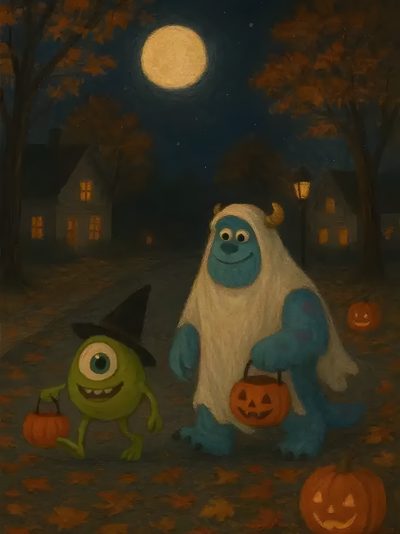 a painting of monsters and pumpkins in front of a full moon Lemon8 Halloween Halloween Painting Ideas, Disney Halloween Art, Halloween Paintings On Canvas, black