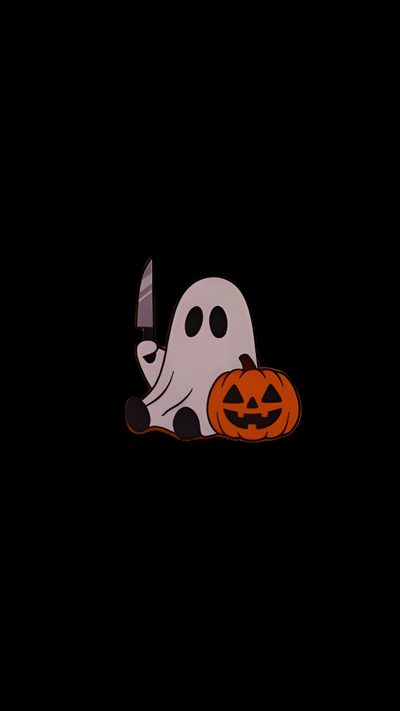 a cartoon character holding a knife in the dark with a ghost on it's back Halloween Apple Watch Halloween Iphone Widgets, Halloween Watch Face, Halloween Widget, black