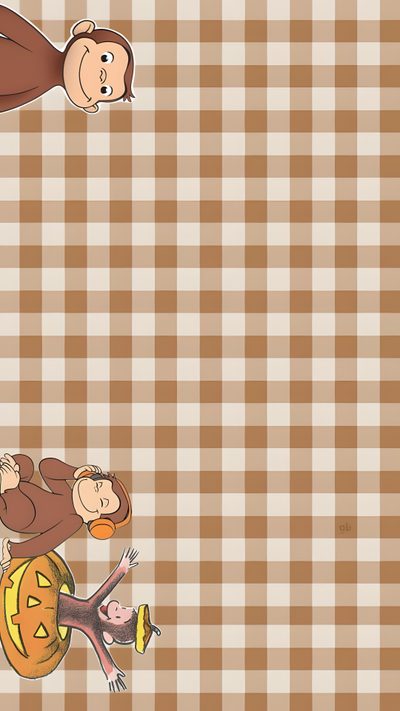 two monkeys on a checkered tablecloth with pumpkins Curious George Ipad Halloween Curious George Ipad, Iphone Summer, Curious George, Ipad, Iphone, Birthday, tan
