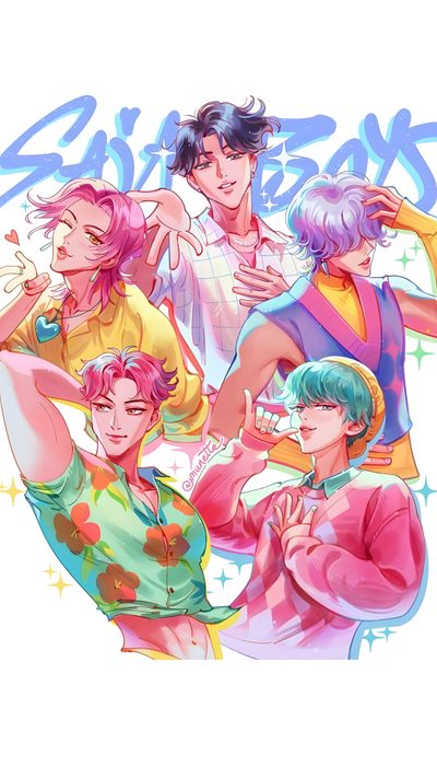 some anime characters with different colored hair and clothes, one in the foreground is pointing at Saja Boys Halloween Zoeystery Kpop Demon Hunters Fanart, Kpop Demon Hunters Fanart Zoeystery, Polytrix Kpop Demon Hunters Fanart Spicy, misty rose