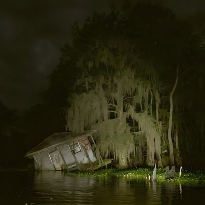 a boat that is sitting in the water at night with moss growing on it's sides Halloween Swamp Eerie Liminal Spaces, Creepy Swamp Pictures, Scary Swamps, Eerie Swamp, black