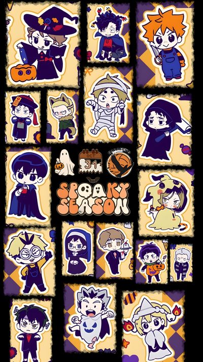 an image of some cartoon characters on a black background Haikyuu Halloween Haikyuu, Happy Halloween, Oct 31, Halloween, Anime Halloween, dim gray