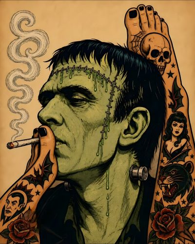 Universal Monsters Art, Frankenstein Png, New School Frankenstein Tattoo, Frankenstein Drawing, Frankenstein Tattoo, Classic Car Photoshoot, Frankenstein Art, Science Fiction Artwork, Medusa Art Frankenstein Halloween Universal Monsters Art, Frankenstein Png, New School Frankenstein Tattoo, sienna