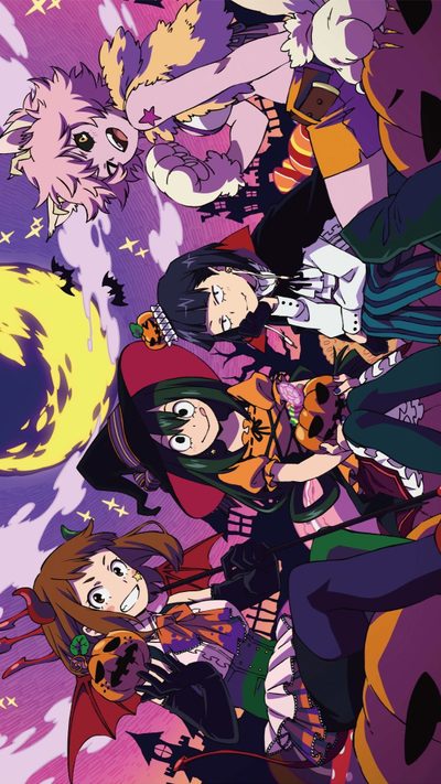 anime characters standing in front of a purple background Mha Halloween Phone Mha Fall, Mha Thanksgiving, My Hero Academia Thanksgiving, dim gray
