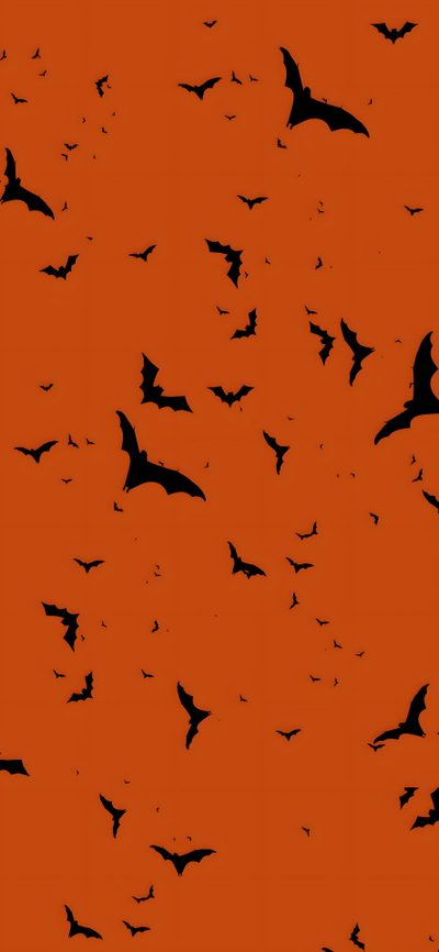 a flock of bats flying across an orange sky Halloween Bat Silhouettes Retro Bats On Orange Background, Halloween Bat, Halloween Decoration Ideas, chocolate