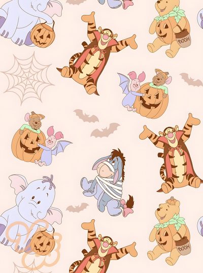 winnie the pooh wallpaper with pumpkins, bats and other cartoon characters on it Disney Halloween Winnie The Pooh Fall, Winnie The Pooh Halloween, Disney Autumn, Winnie The Pooh, linen