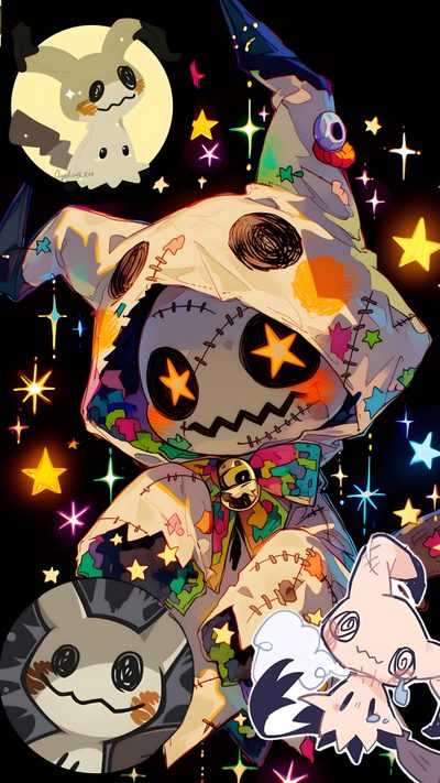 an image of some cartoon characters with stars in the background and one is holding a cat Pokemon Halloween Dripy Backgrounds, Animal Anime Characters, Oogie Boogie Gengar, Cute Evil, dark olive green