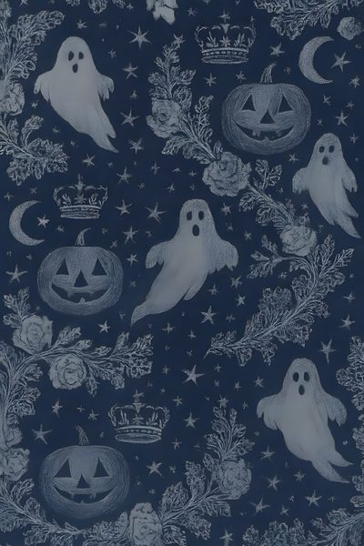 a blue background with ghost and pumpkins on it Navy Blue Halloween Vintage Spooky Background, Aesthetic Cute Halloween Blue, Cute Light Blue Halloween, dark slate gray