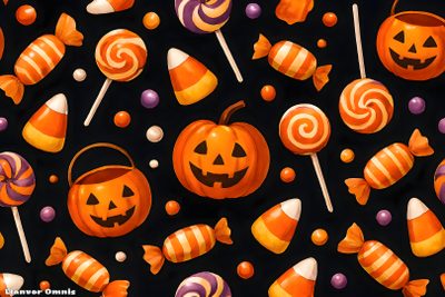 an image of halloween candy and candies on a black background that is very colorful Halloween Candy For Walls Halloween Candy Design, Halloween Candy Backgrounds, Halloween Candy Corn, black