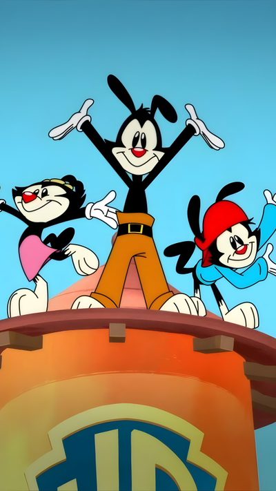 cartoon characters standing on top of a building with their arms in the air and smiling Halloween Animaniacs Animaniacs 1993, Animaniacs 1992, Animaniacs Wakko's Wish, Animaniacs Movie, cadet blue