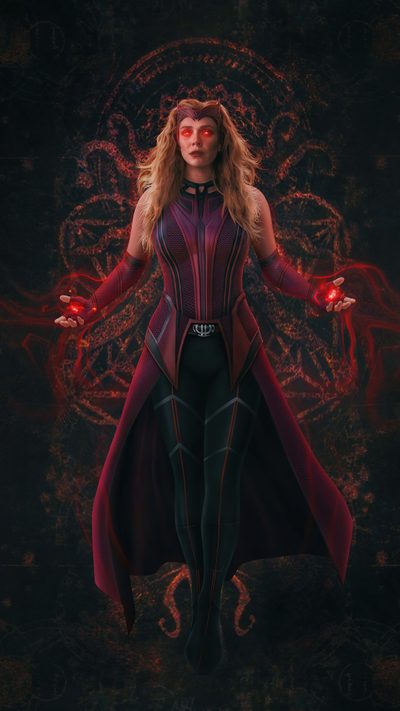 a woman in a red and black outfit with her arms spread out, posing for the camera Halloween Wanda 7 Of Wanda, Wanda Power Effect, Scarlet Witch Multiverse Of Madness 4k, black