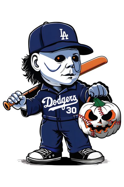 a cartoon character holding a baseball bat and pumpkin Dodgers Halloween Dodgers Halloween, Dodgers Png, Dodgers Cartoon Characters, Dodgers Animated, white