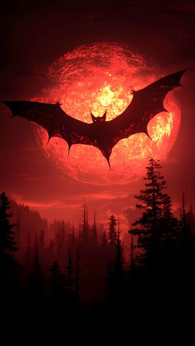 the silhouette of a bat flying in front of a full moon with trees on it Aesthetic Halloween Bats Bat Images, Bat Double Exposure, Bat Swarm At Sunset, Bats In The Moonlight, black