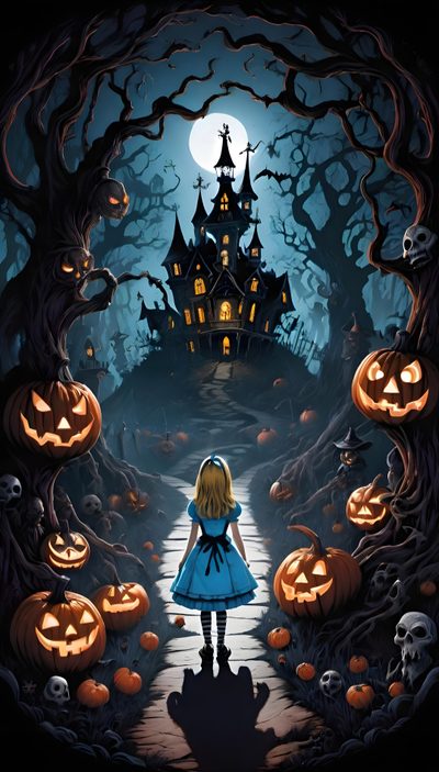 Fairy Tale Halloween, Halloween Wonderland, Fairytale Halloween, Alice In Wonderland Fall, Halloween Kingdom, Witchy Wonderland, Haunted Mansion Halloween Wallpaper, Creepy Alice In Wonderland Wallpaper, Wonderland Halloween Halloween Alice Custom Fairy Tale Halloween, Halloween Wonderland, Fairytale Halloween, dark slate gray