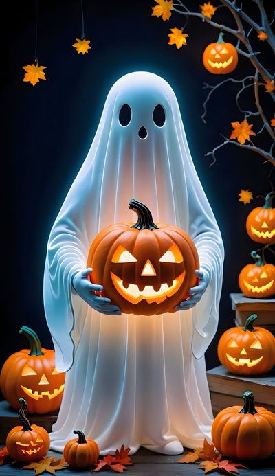 a ghost holding a pumpkin in its hands Zedge Halloween Halloween, Free Happy Halloween Images, Halloween Gnome Iphone, dark olive green