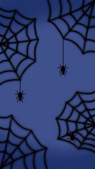 two spider webs hanging from the ceiling in front of blue sky with black widowes Navy Blue Halloween Cute Spider Web, Spooky Spider Web, Spider Web, Blue Spider Web,