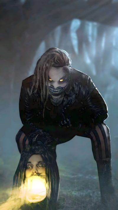 a woman with dreadlocks sitting on the ground next to a glowing light in her hand Wwe Halloween Bray Wyatt Deviantart, Wwe Black Background, Jason Voorhees Black Background, dark slate gray