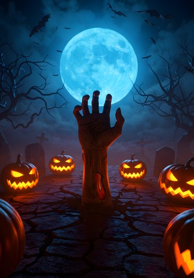 halloween pumpkins with glowing hands in front of a full moon Halloween Attack Scary Photos, Halloween Backgrounds, Graffiti Iphone, Buddha Artwork, dark slate gray