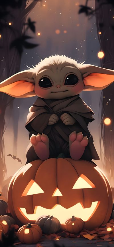 a baby yoda sitting on top of a pumpkin Cute Baby Yoda Halloween Star Wars Fall, Baby Yoda Thanksgiving, Star Wars Thanksgiving, dark olive green