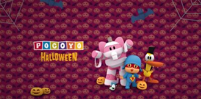two cartoon characters standing next to each other in front of a wall with emoticions Pocoyo Halloween Enamel Pins, Tokidoki Unicorno Halloween, Halloween, brown