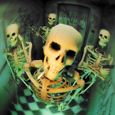 three skeletons sitting in a room with green and black checkered flooring on the walls Halloween Y2k Aesthetic Hài Hước, Aesthetic Art, Dark Art, Ansan, Image Nice, Doberman, dark olive green