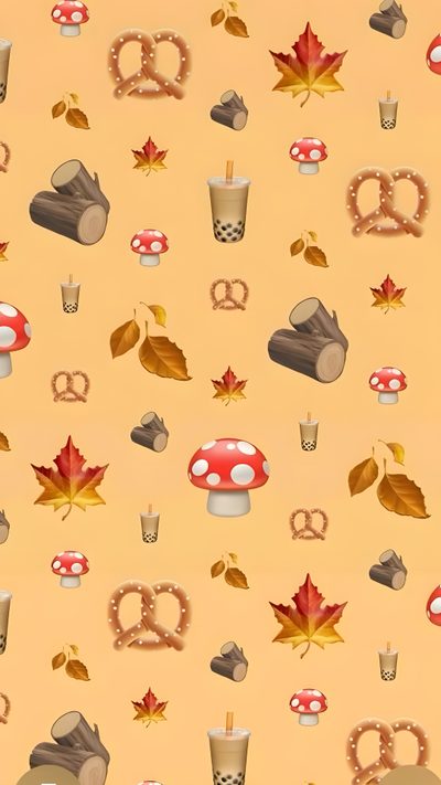 a yellow background with autumn leaves, mushrooms and other items in the shape of letters Halloween Emoji Easy Doodle Art, Fall Emojis, Galaxy, Simple Doodles, Doodle Art, burlywood