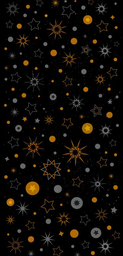 stars and planets are flying through the air on a black background with yellow, white and gray colors Halloween Star Bat And Star Pattern, Halloween Star, Black And Orange Star, Orange Star Hd,