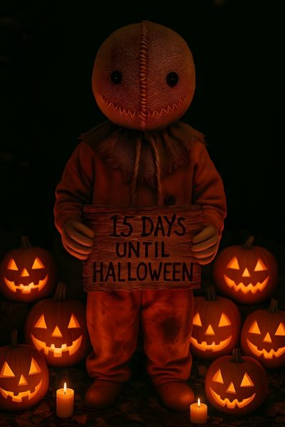 a scarecrow holding a sign that says 15 days until halloween surrounded by pumpkins Cute Halloween Iphone Count Down Halloween, Sam From Trick Or Treat, Halloween Art, black