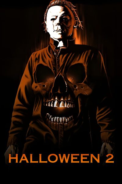 a movie poster for halloween 2 with a skeleton in the middle and a man's face on it Halloween 2 Halloween Ii, Michael Myers Vintage, Halloween The Return Of Michael Myers, black