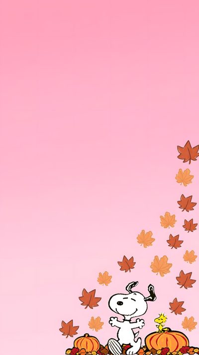 a pink background with a cartoon character on the back of a car and leaves flying in the air Pink Snoopy Halloween Snoopy, Cellphone, Iron Man, Iphone,