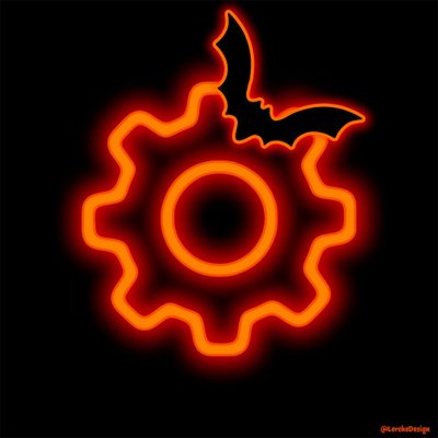 a red glowing cogwheel with a bat on it's side and black background Halloween App Icons Orange Neon Icons For Apps, Custom Icons, Neon Orange App Icons, Neon, black