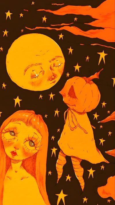 an illustration of two children looking at the moon and stars in the night sky, Hippie Halloween Art Facile Gribouillage, Arte Sketchbook, Arte Inspo, Art Collage Wall, chocolate