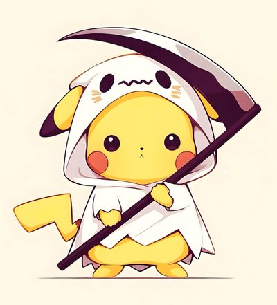 a cute little pikachu holding a giant sceptula like object in it's hands Pikachu Halloween Cute Cartoon Design, Pokemon Dp, Pokemon Cute Art, Chibi Halloween Pikachu, old lace