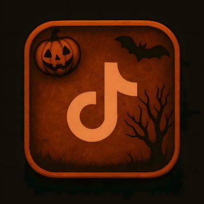 an orange and black sign with pumpkins, bats and jack - o'- lanterns Halloween App Icons Halloween App Icons Tiktok, Halloween Tik Tok Icon, App Icon Halloween Aesthetic, black