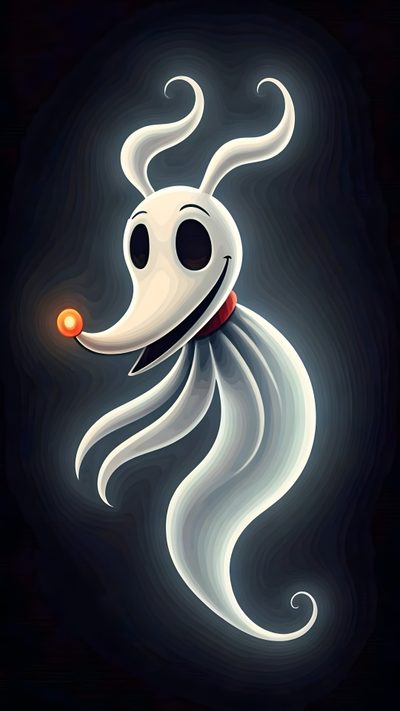 a cartoon ghost floating in the air with an orange light on it's head Zero Halloween Nightmare Before Christmas Christmas Ideas, Jack The Skeleton Disney, Zero Jack Skellington, black