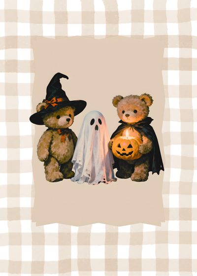 two teddy bears dressed up in halloween costumes with pumpkins on their chest and one holding a ghost Cute Bear Halloween Cute Pictures Halloween, Widgets Aesthetic Halloween, Cute Bear Halloween, wheat